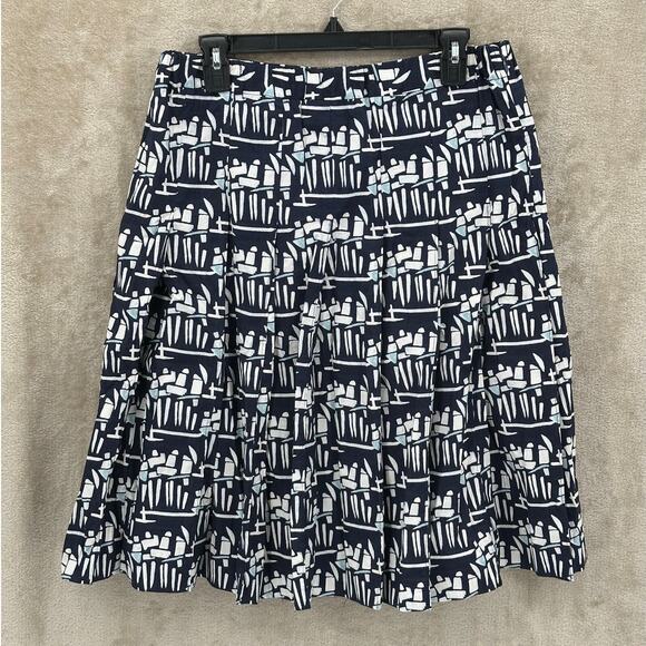 Tory‎ Burch Skirt Womens 8 Navy Figurines A-Line Poplin Cotton Stretch Pleated - Picture 1 of 11